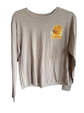 Mighty Fine Long Sleeve Tee in Taupe with Yellow Sunflower Graphic